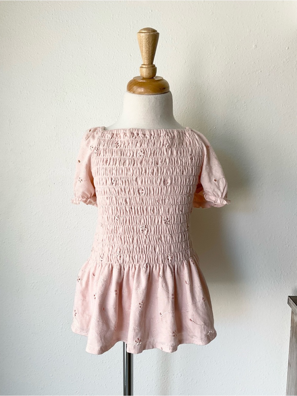 Smocked Blush Pink Short Sleeve Blouse